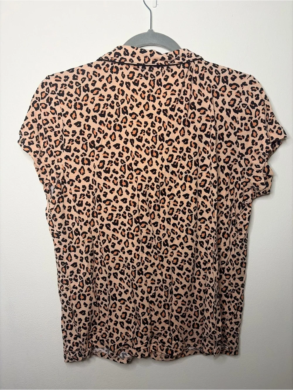 Nordstrom Pink Leopard Print Short Sleeve Button-Down Top
